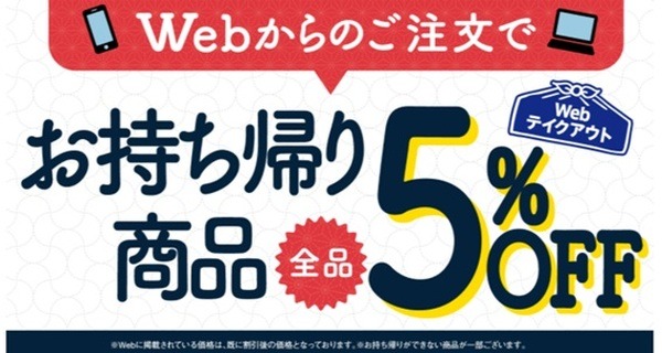 テイクアウトで5％の割引があります