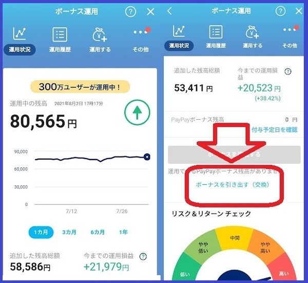 PayPayボーナス運用のプラス分を使う