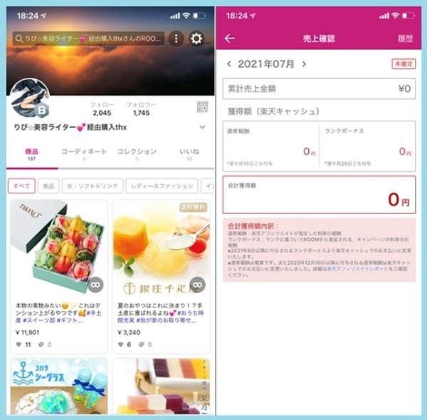 楽天ROOMの実績