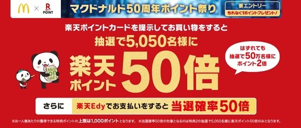 マクドナルド50周年ポイント祭りキャンペーン