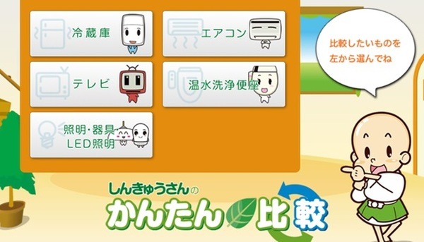 環境省「しんきゅうさん」のポップアップされた別画面で「かんたん比較」をクリック