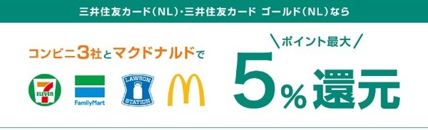 三井住友カード（NL）ならコンビニ・マックで最大5％還元