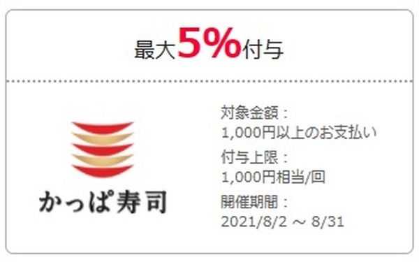 【かっぱ寿司】8/29（日）まで「テイクアウト20％OFF」PayPayクーポンでさらに5％還元