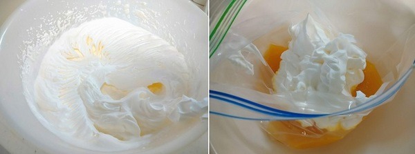 ホイップクリームをマンゴージュースに追加