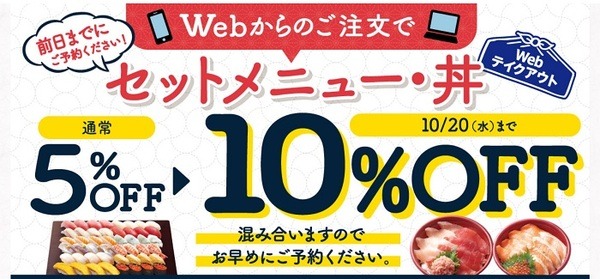 はま寿司のテイクアウト10％オフ