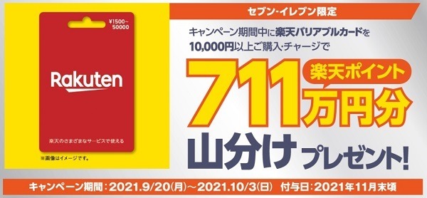 楽天バリアブルカードを10,000円以上ご購入・チャージで711万円分楽天ポイント山分けプレゼント！