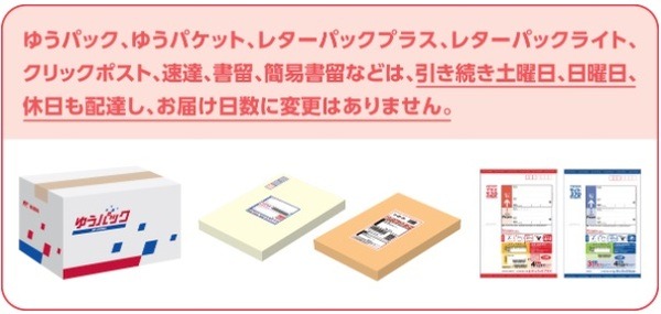 ゆうパック・レターパック・速達・書留などは配達に変更なし
