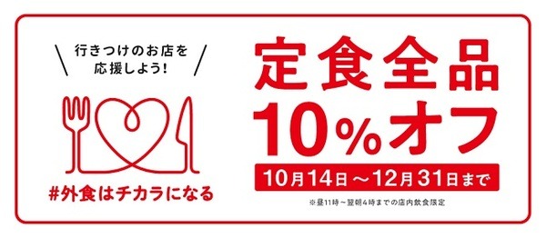 定食が全品10％offになる
