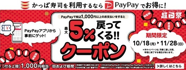PayPayクーポン利用で5％還元に