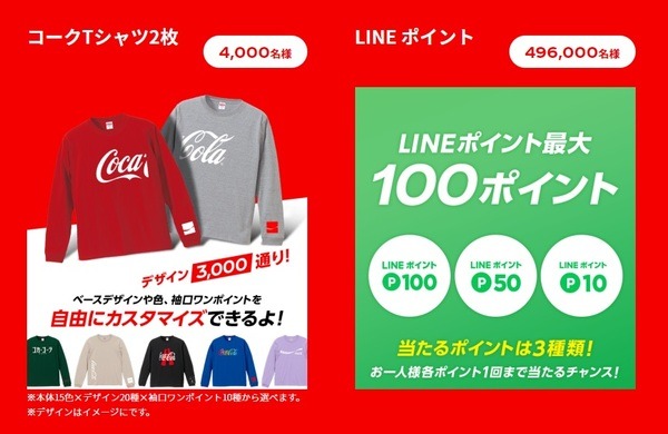 コークTシャツ2枚当たる！選べる3,000通り！キャンペーン
