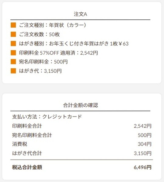 50枚ハガキ印刷の代金