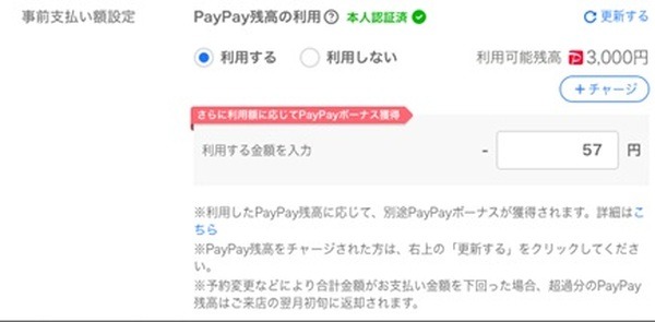 利用するPayPay残高を入力