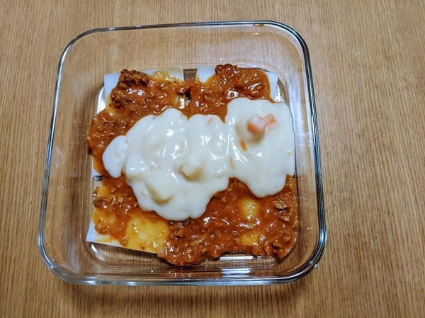 お餅ラザニア製作中