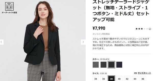 ユニクロのジャケット、ミドル丈の1つボタン