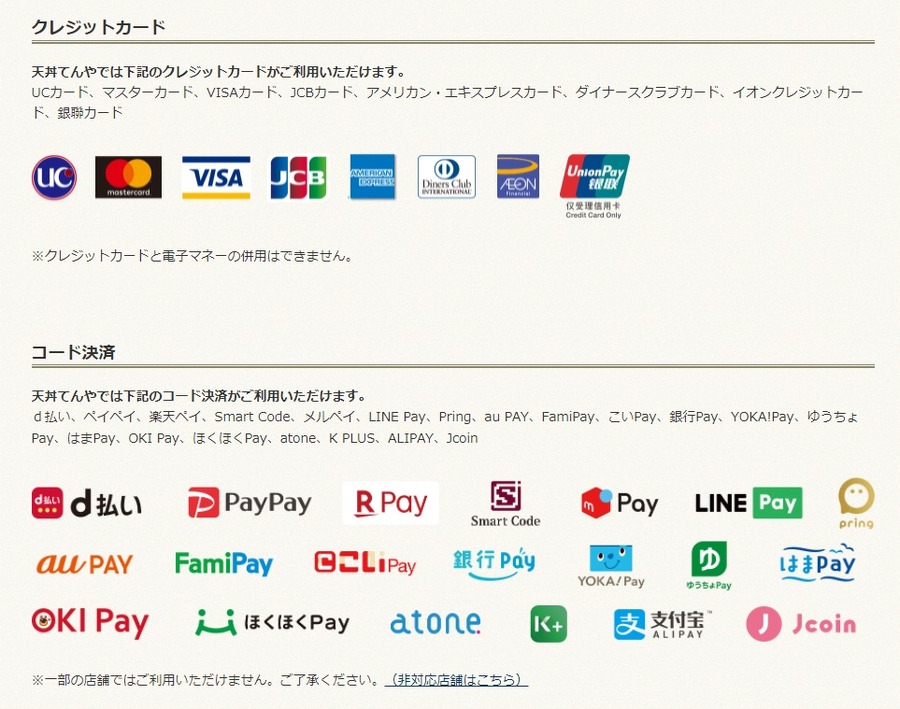 使える決済方法