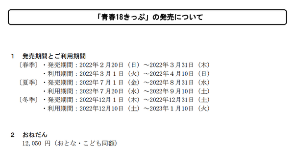 2022年の18切符