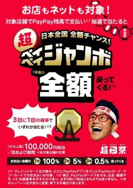 「ペイペイジャンボ」1等最大全額戻ってくる