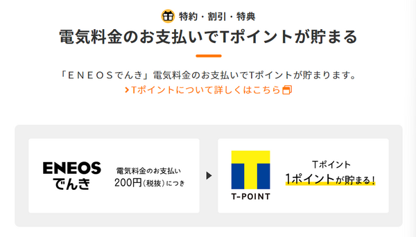 電気料金200円につき1P貯まる