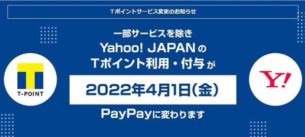 ヤフーサービスにおけるTポイントの付与・利用が終了
