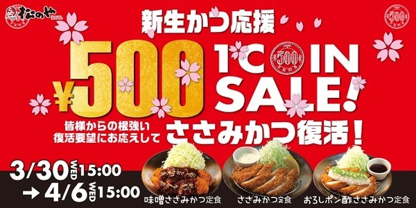 ささみかつ定食が復活＆ワンコイン