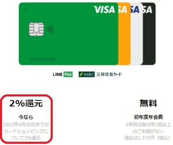 LINEクレカは還元率2％のクレジットカード