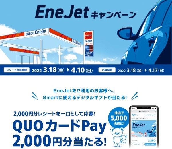 「Enejet」利用でQUOカードPayが当たるチャンス