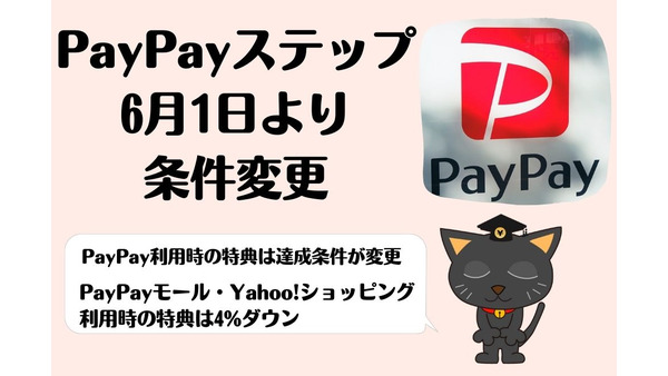 6/1より「PayPayステップ」の条件が変更　PayPay利用特典は達成条件が変更　PayPayモール・Yahoo!ショッピング利用時の特典4%減 画像