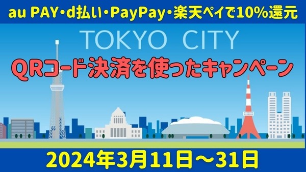 東京都内の対象店舗でのau PAY・d払い・PayPay・楽天ペイで10%還元　都民でなくてもいつものアプリで参加可能 画像