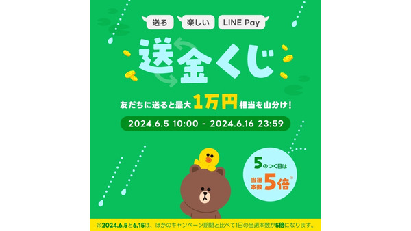 【LINE Pay】LINEで送金するだけの「最大10,000円山分けキャンペーン」 狙うべき日はいつ？ 画像