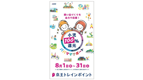 【京王電鉄】小児運賃100％ポイント還元キャンペーン実施（8/1-8/31）