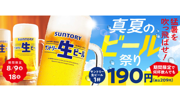 通常税込み473円「焼肉の和民」何杯飲んでも1杯税込み209円(8/9-18)