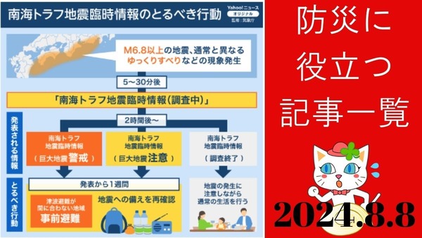 南海トラフ「巨大地震注意」発表　いま一度防災対策・グッズの備えに役立つ記事一覧 画像