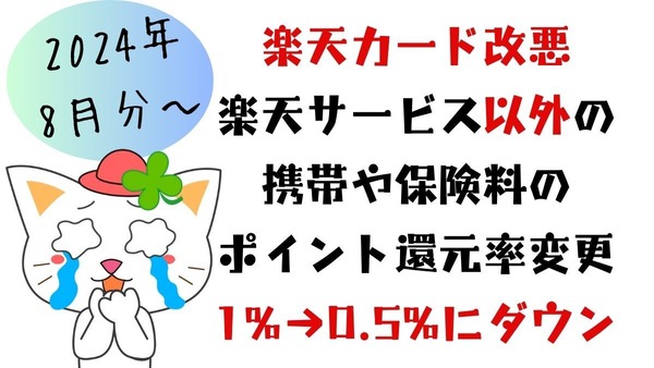 【楽天カード改悪】楽天サービス以外の携帯や保険料のポイント還元率変更　8月より1％→0.5％にダウン 画像