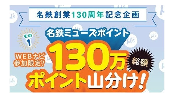 名鉄創業130周年記念！秋冬イベント開催「名鉄ミューズポイント130万ポイント山分け企画」と「鉄軌道4事業者連携 大ハイキング大会」を実施 画像