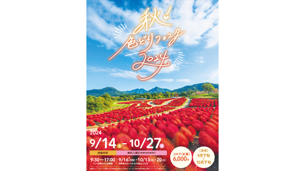 6000本のコキア！ 香川県まんのう公園で「秋！色どりフェスタ2024」開催(9/14-10/27) 画像