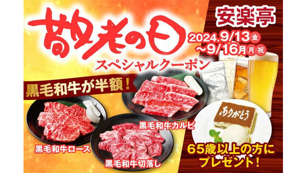 明日まで！敬老の日に贅沢焼肉、安楽亭が特別クーポンを配信 画像