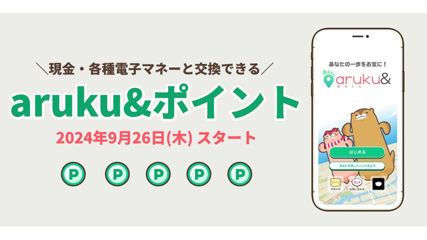 【1000歩歩くごと、ミッション達成でポイント貯まる】ウォーキングアプリ「aruku&」新ポイントサービス開始 画像