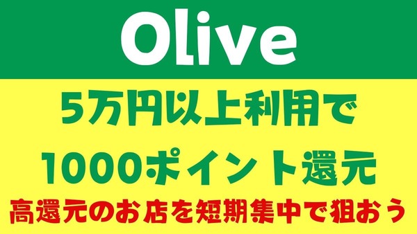 【Olive】5万円以上利用で1000ポイント還元　買いたいもの、高還元のお店を短期集中で狙おう 画像