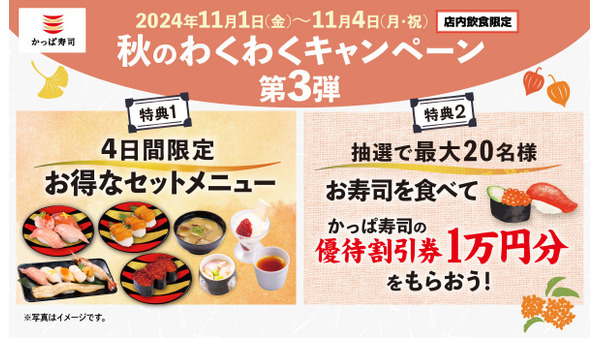 お得なセットメニューと1万円分の優待割引券が抽選で当たる4日間！【かっぱ寿司】 画像