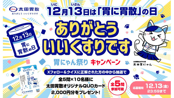 「胃に胃散の日」太田胃散フォロリポでクオカ2000円分当たる！ 画像