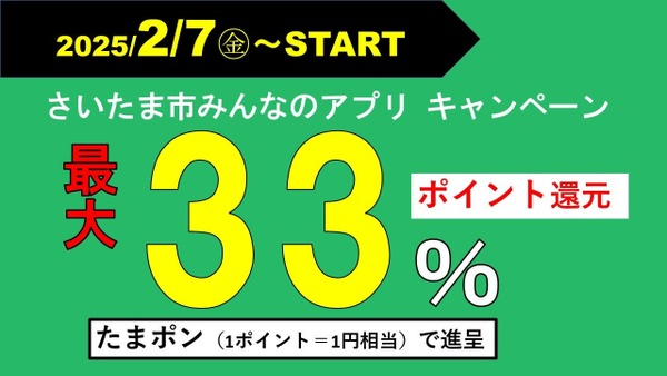 最大33％還元【さいたま市】デジタル地域通貨「さいコイン」「たまポン」（2/7-4/24） 画像