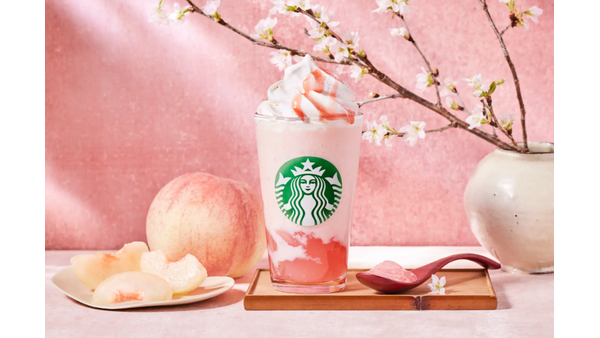 白桃と桜わらびもち フラペチーノ（2/15～）白桃の味+わらびもち+ベリーってどんな味？ 画像