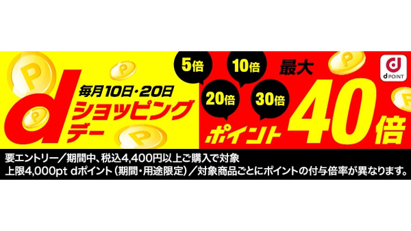 月2回限定！dショッピングで最大40倍ポイント還元が狙える 画像