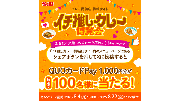 【エスビー食品】「推しカレー」をシェアしてQUOカードPay1,000円分のチャンス 画像