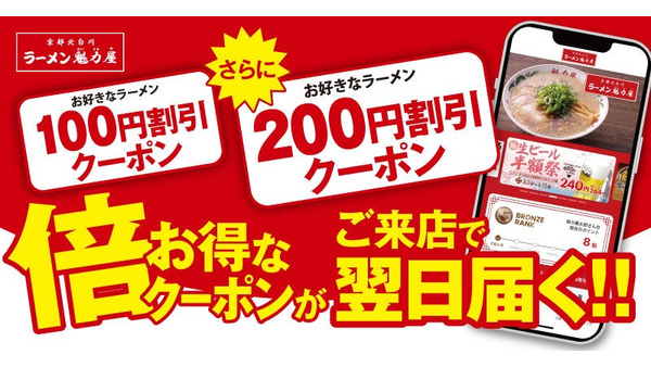 【200円お得】人気ラーメン店「魁力屋」が20周年！アプリで特別クーポンをプレゼント 画像