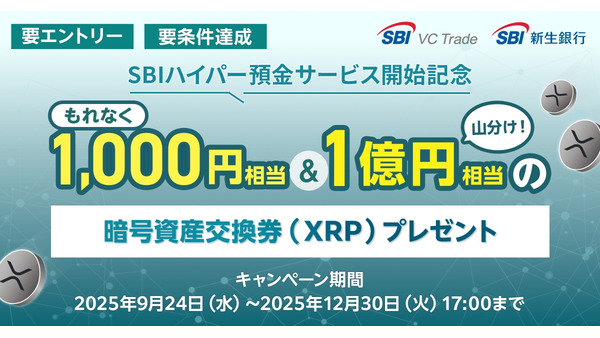 暗号資産交換券プレゼント「SBIハイパー預金」開始記念キャンペーン 画像