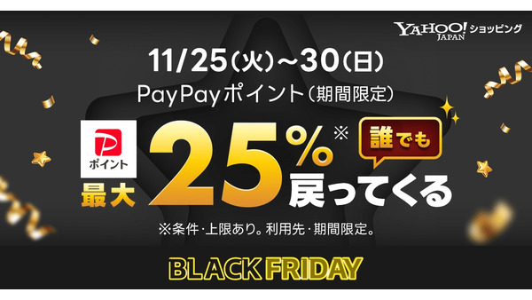 Yahoo!ショッピング「ブラックフライデー」開催！PayPay最大25%還元11/25~ 画像