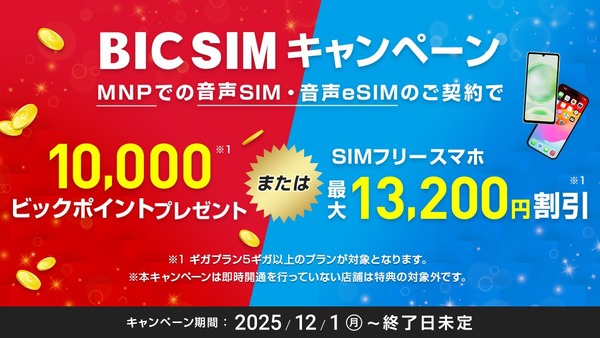 ビックカメラBIC SIM、新型iPhoneも対象の端末割引・月額料金割引・データ容量増量 画像