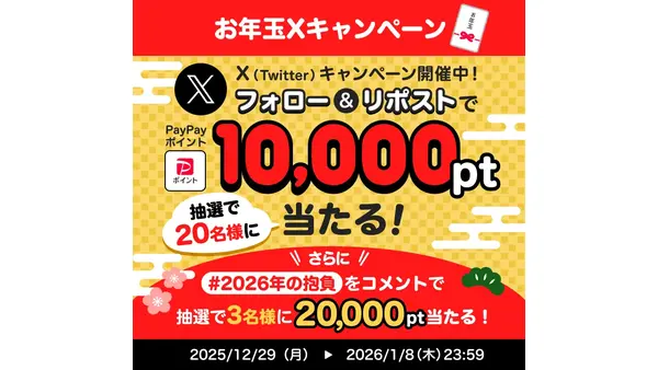 最大2万ポイント当選「お年玉をPayPayで送ろう！X（Twitter）キャンペーン」 画像