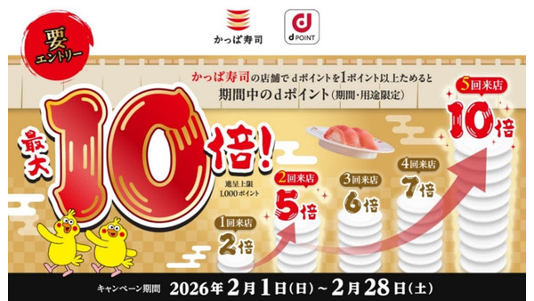 【かっぱ寿司】dポイント最大10倍・平日90円メニュー・食べ放題最大1,200円引き 画像